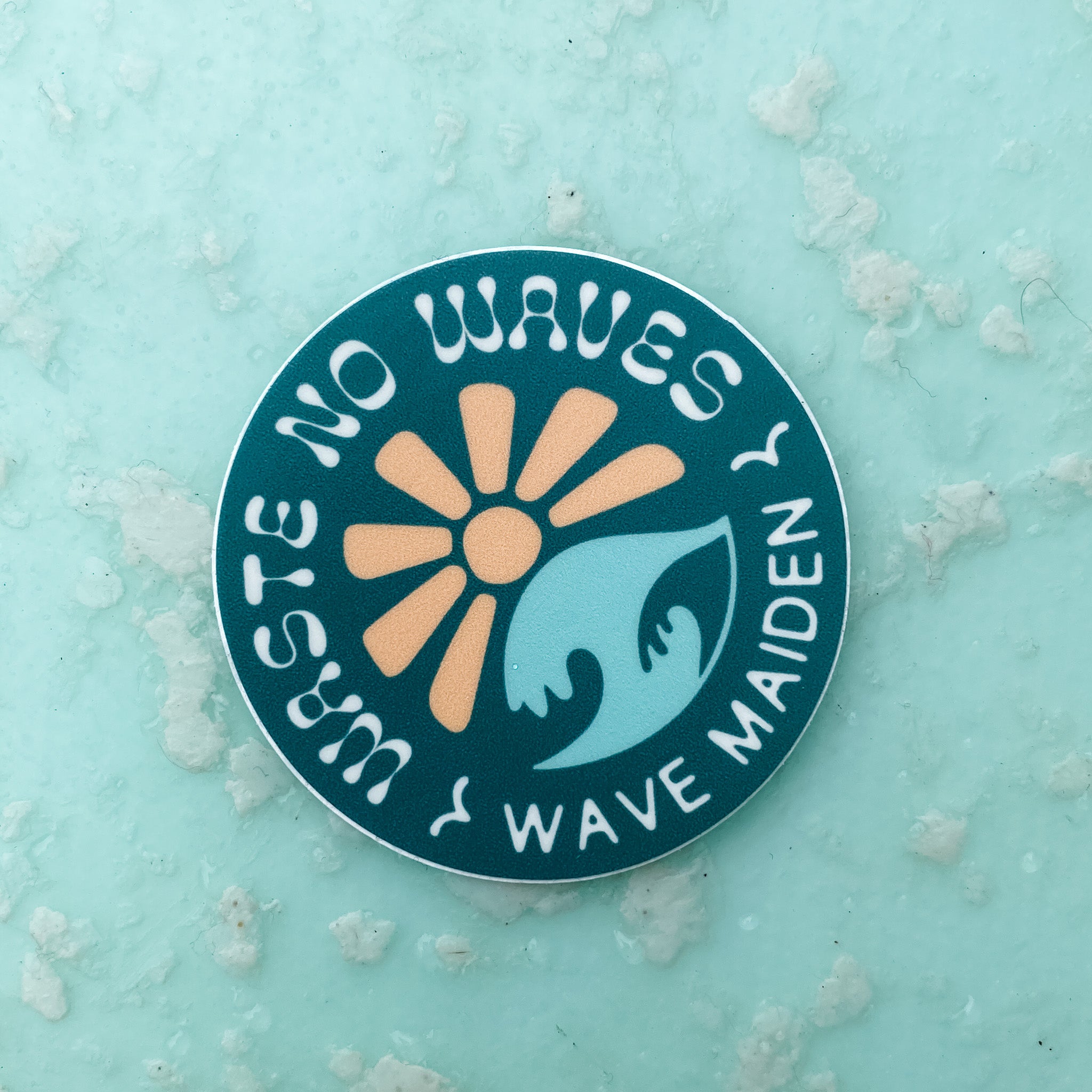 wave maiden sun and wave logo surf sticker