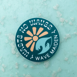 wave maiden sun and wave logo surf sticker