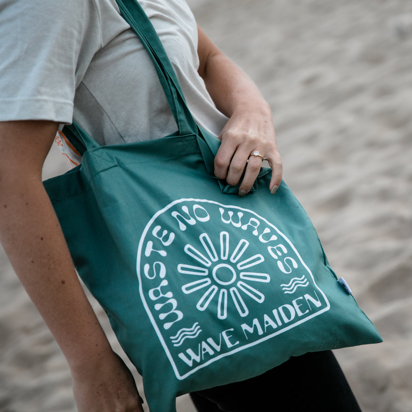 Organic cotton eco tote bag with Wave Maiden organic surf wax logo