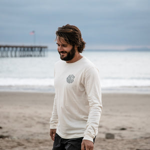 Ethical surf brand apparel Wave Maiden long sleeve tshirt with eco wax Wave Maiden logo